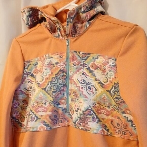 New Contrast Hoodie Sweatshirt women S Peach Blue Southwestern Print 1/2 Zip up - Picture 3 of 10